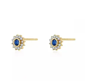 Sapphire Blue and Pave Sunburst Studs