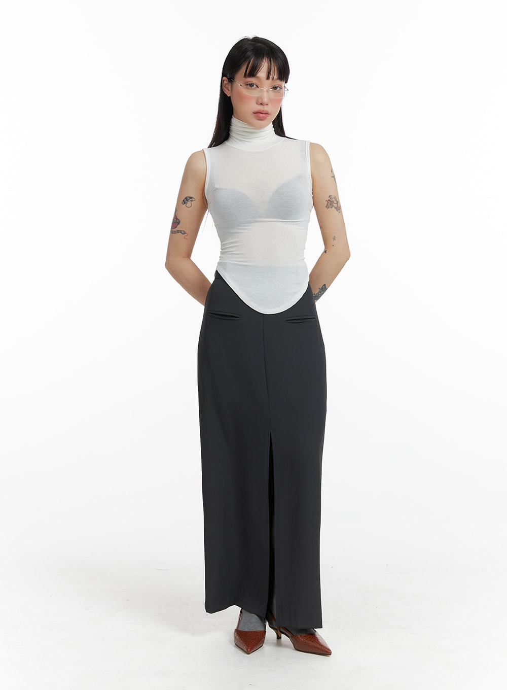 Sheer Sleeveless Turtleneck Tank Top - IF423