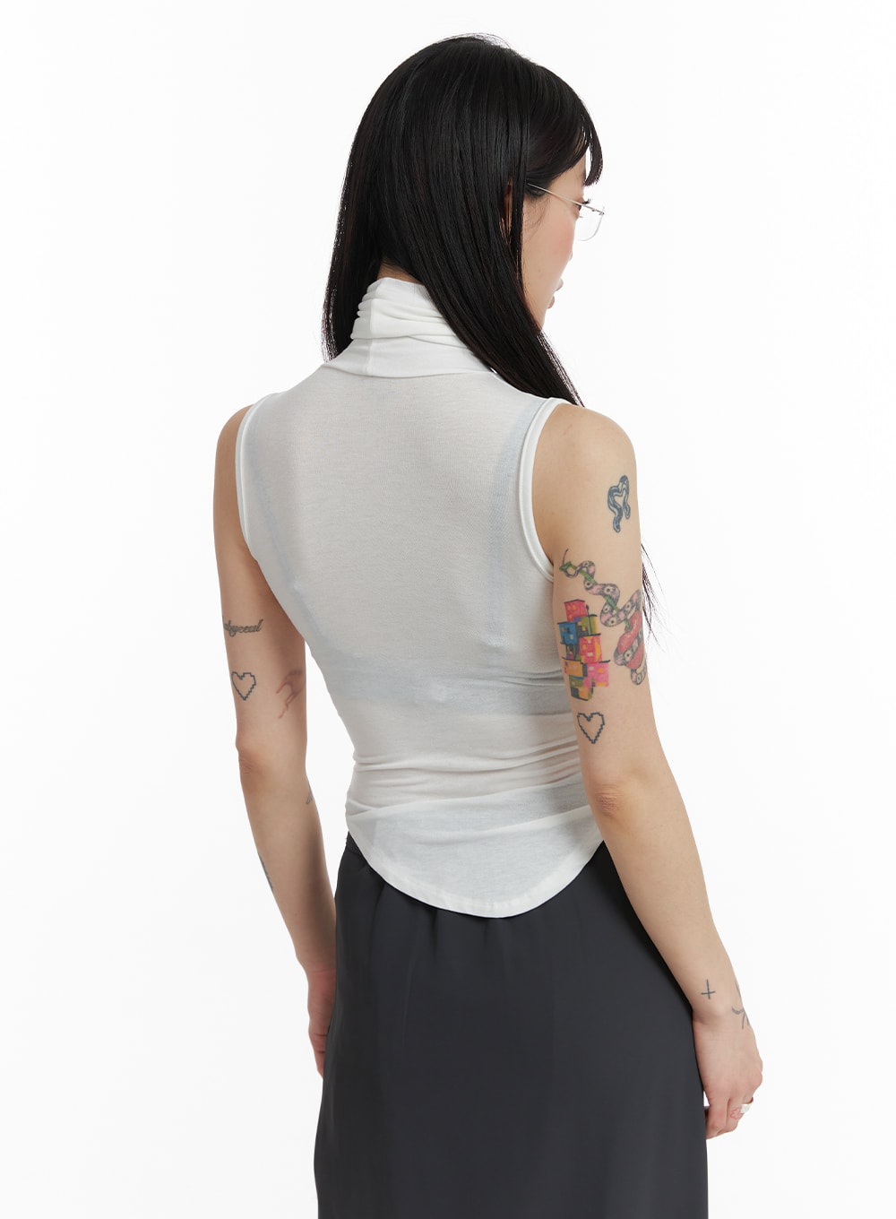 Sheer Sleeveless Turtleneck Tank Top - IF423