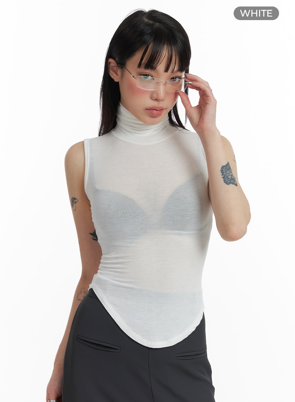 Sheer Sleeveless Turtleneck Tank Top - IF423