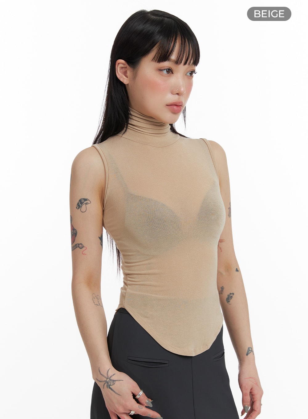 Sheer Sleeveless Turtleneck Tank Top - IF423