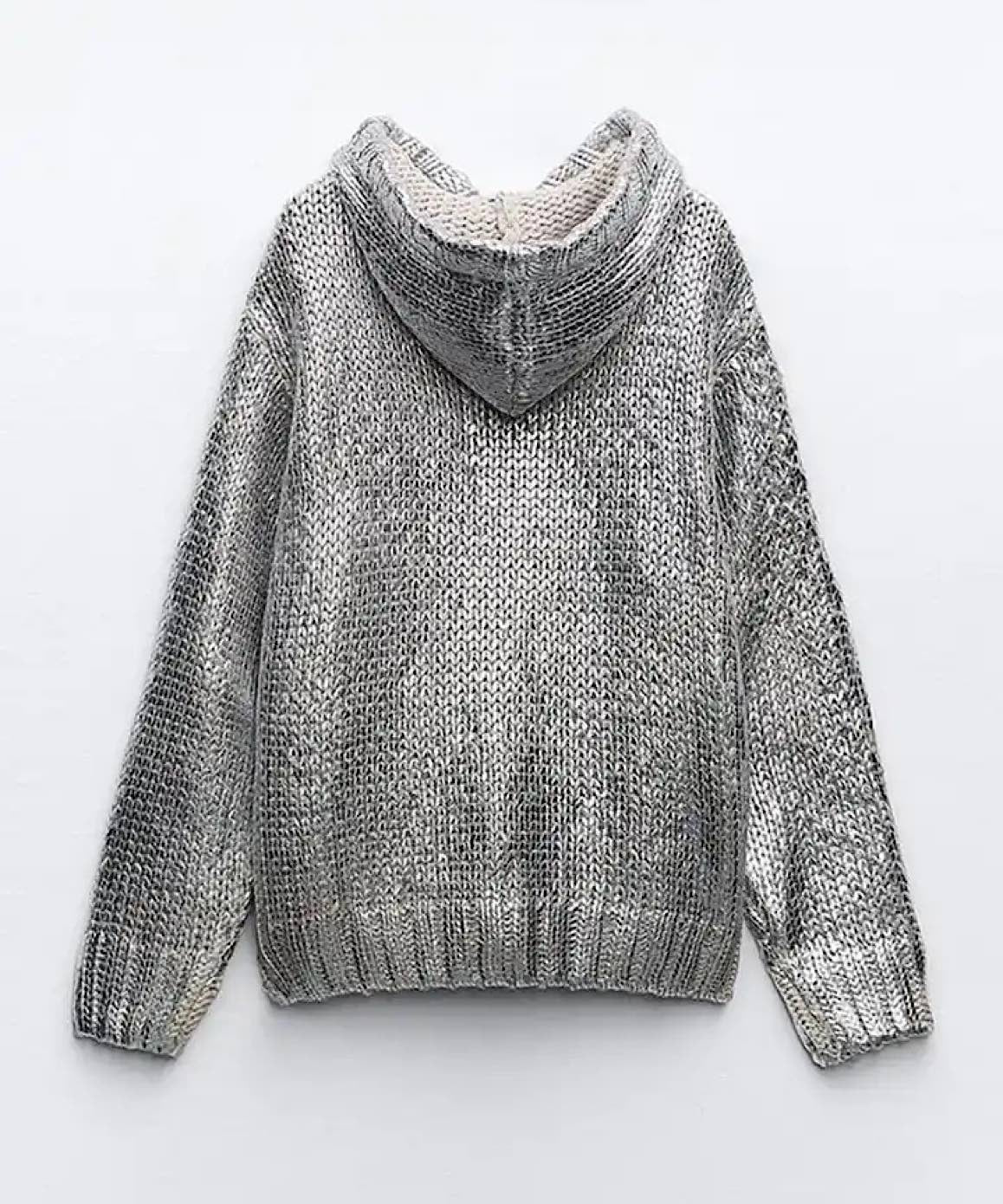 Silver Hoodie Sweater with Rib Trim