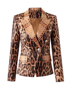 Snake pattern PU leather blazer