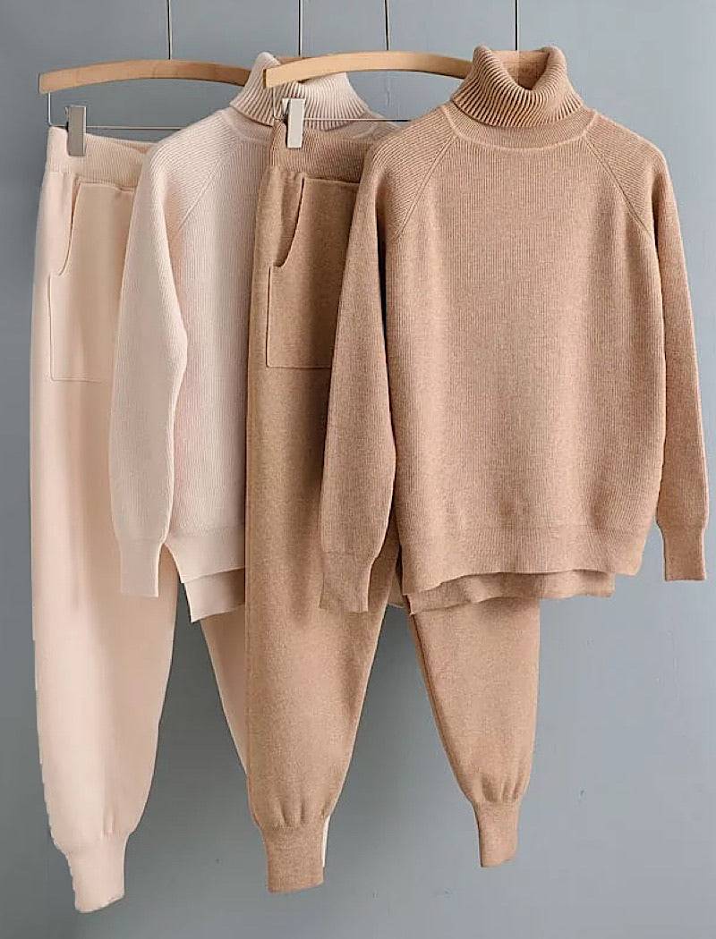 Soft Ribbed Long Sleeve Turtleneck Top and Jogging Pant Co Ord Set - Review & Prices