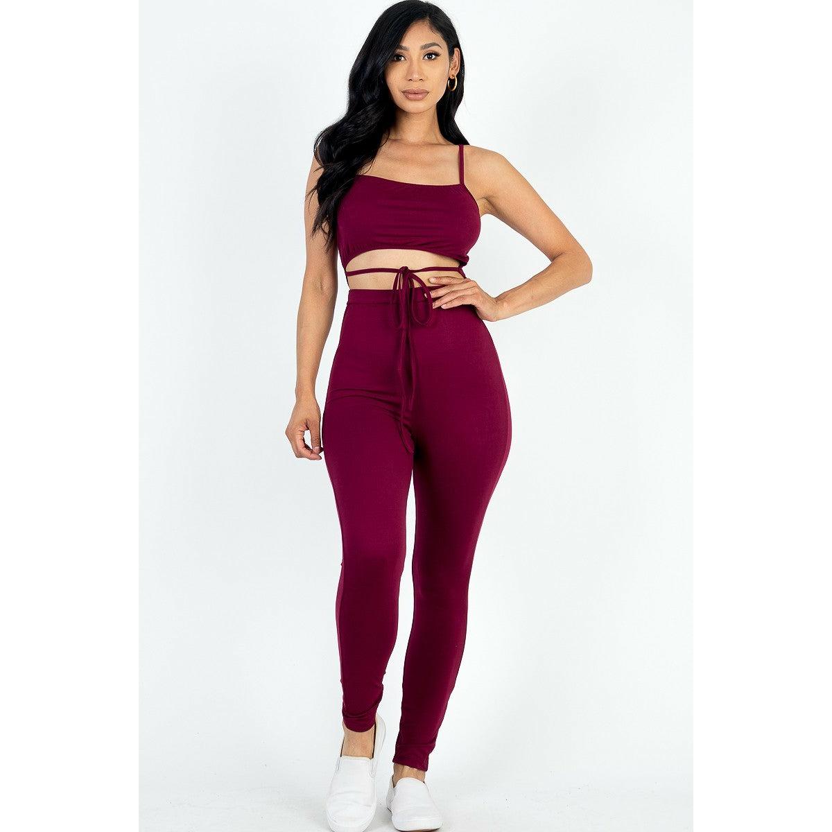 Solid tie front jumpsuit - Strech jersey fabric, cut out design