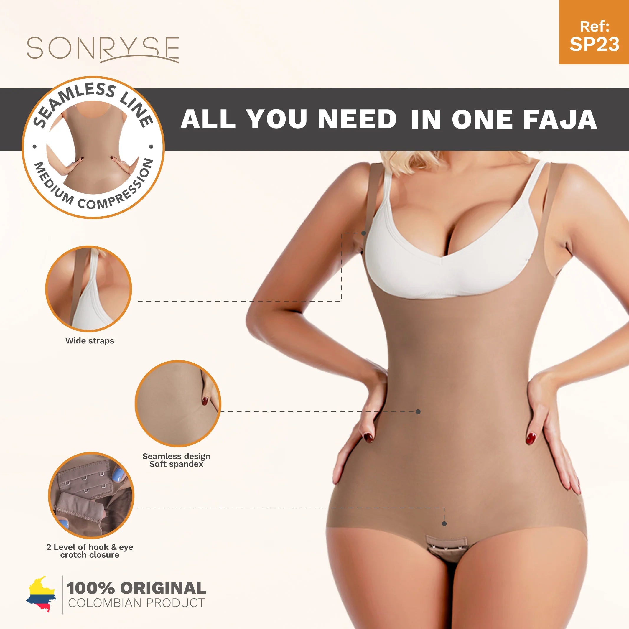 Sonryse SP23NC | Open Bust Bodysuit | Tummy Control for Women | Ultra Light Microfiber