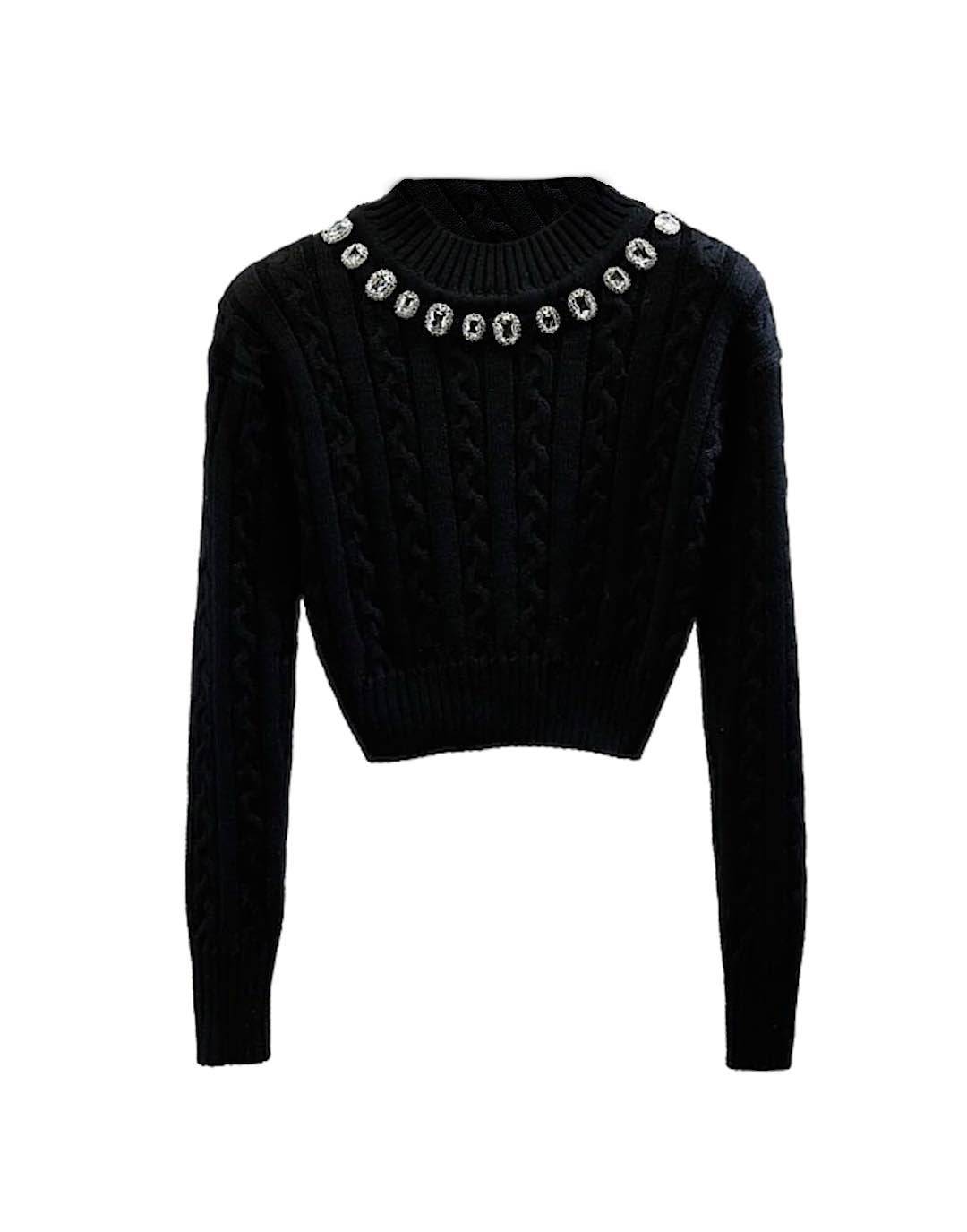 Sparkling Rhinestone Cropped Sweater