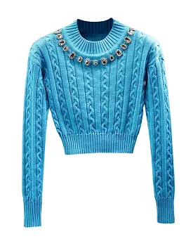 Sparkling Rhinestone Cropped Sweater