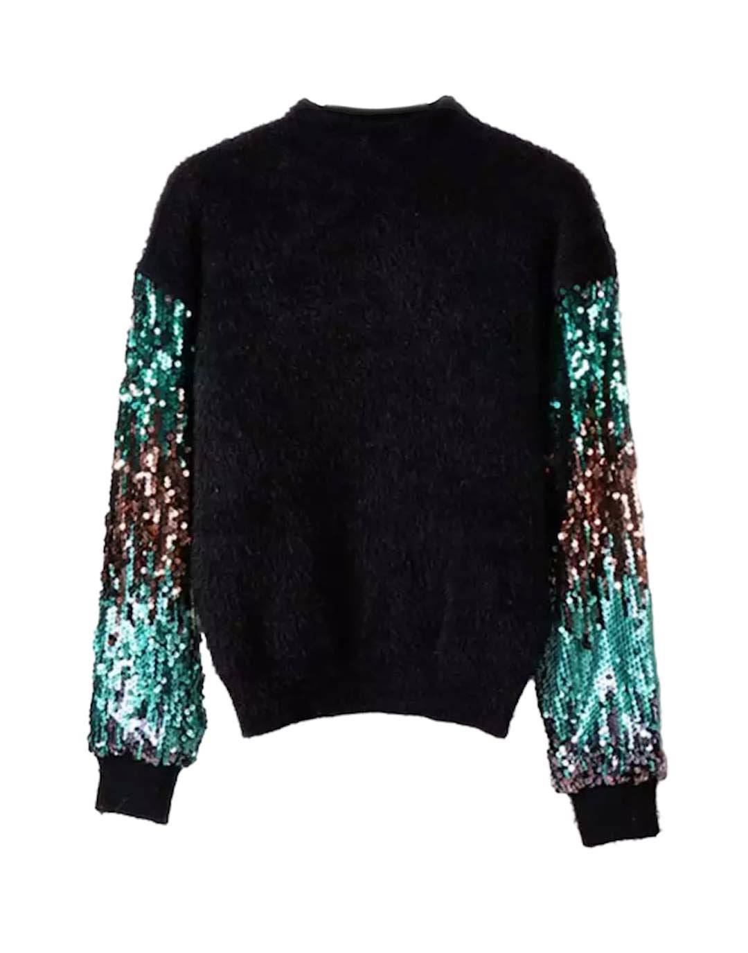 Sparkly Sequin Sweater with Cozy Fluffy Sleeves