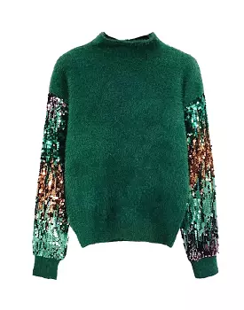 Sparkly Sequin Sweater with Cozy Fluffy Sleeves