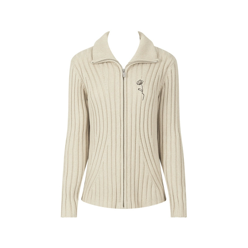 Spring 2024 sweater jacket age-reducing knitted cardigan in a versatile vertical pit stripe design