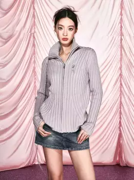 Spring 2024 sweater jacket age-reducing knitted cardigan in a versatile vertical pit stripe design