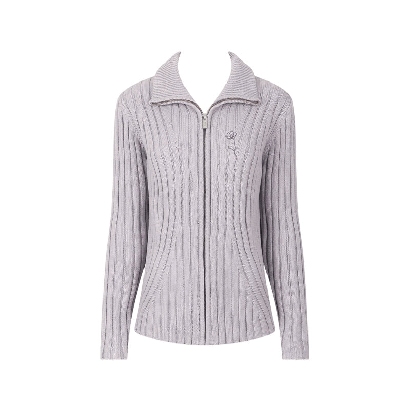 Spring 2024 sweater jacket age-reducing knitted cardigan in a versatile vertical pit stripe design