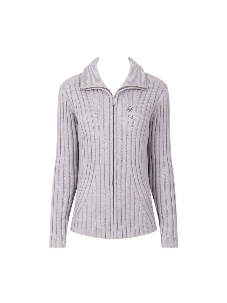 Spring 2024 sweater jacket age-reducing knitted cardigan in a versatile vertical pit stripe design