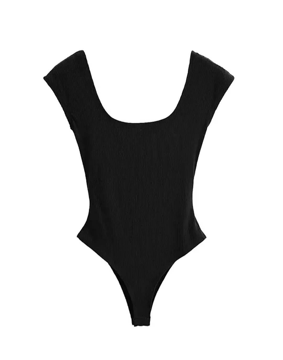 Square Collar Knit Bodysuit - Sleeveless - Open Back