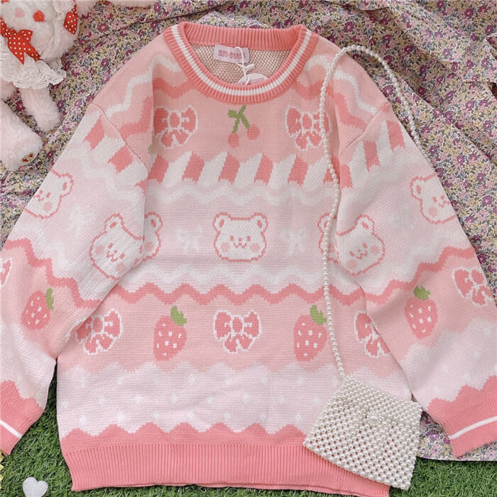 Strawberry pink bear sweater BY6214