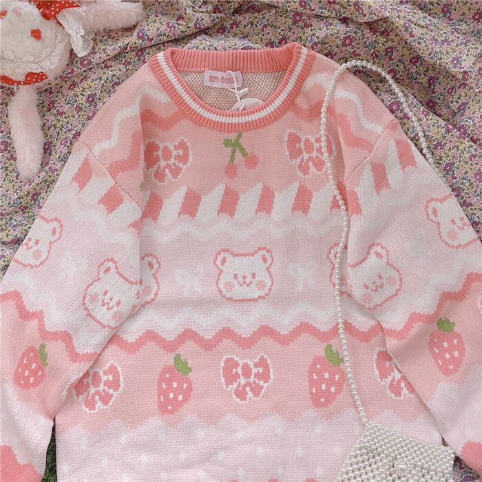 Strawberry pink bear sweater BY6214