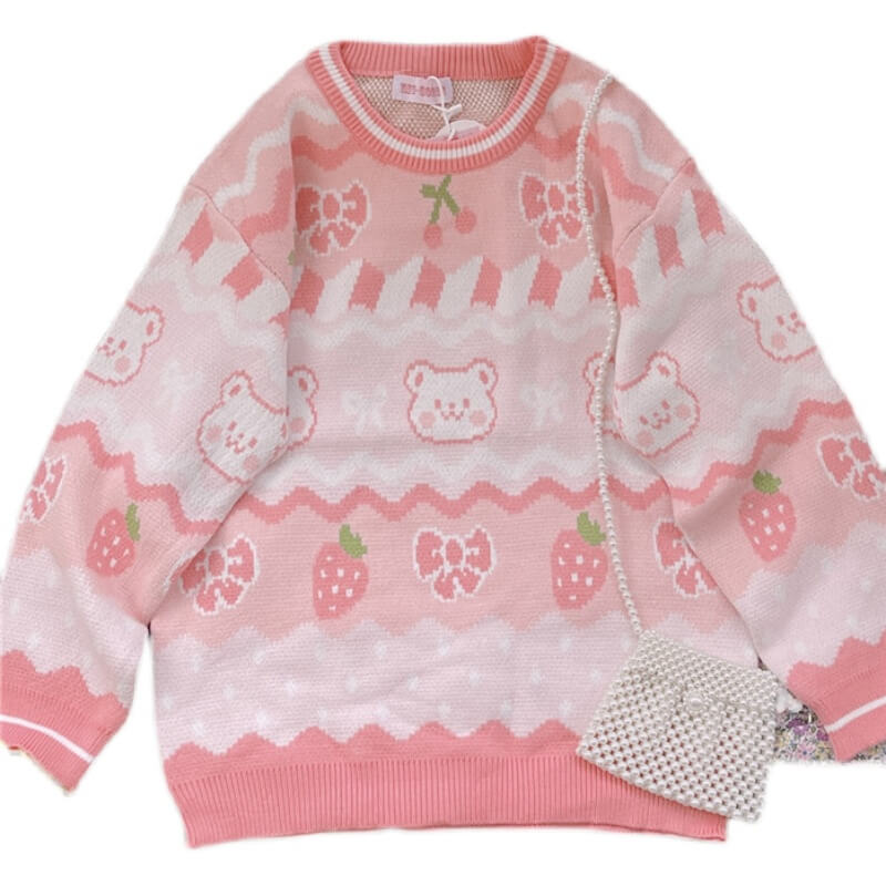 Strawberry pink bear sweater BY6214