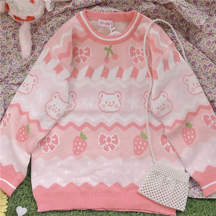 Strawberry pink bear sweater BY6214