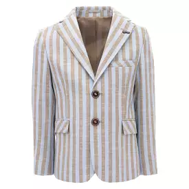 Striped Beige Blazer with Peak Lapel - Shop Now