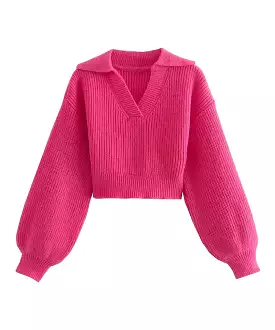 Thick Slim Fit Pink Crop Sweater