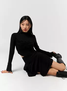 Turtleneck Rib Knit Long Sleeve Crop Top | CD328 |