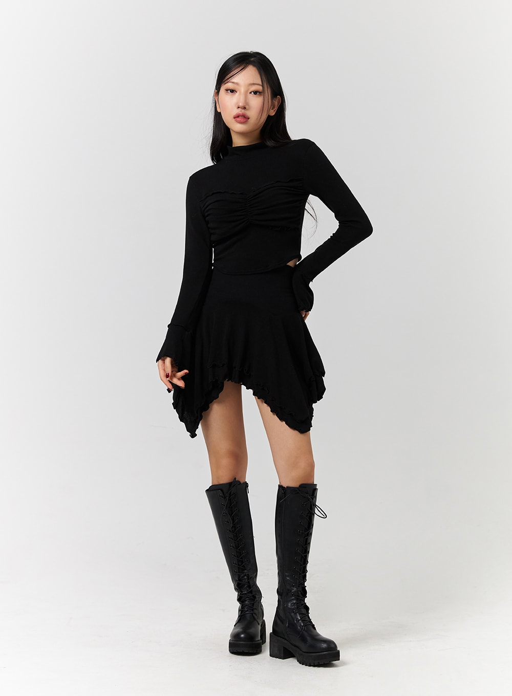 Turtleneck Rib Knit Long Sleeve Crop Top | CD328 |