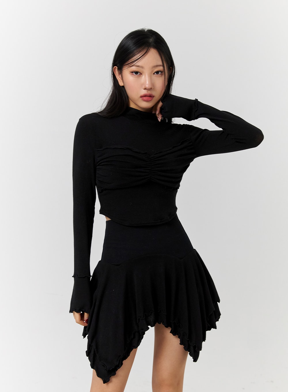 Turtleneck Rib Knit Long Sleeve Crop Top | CD328 |