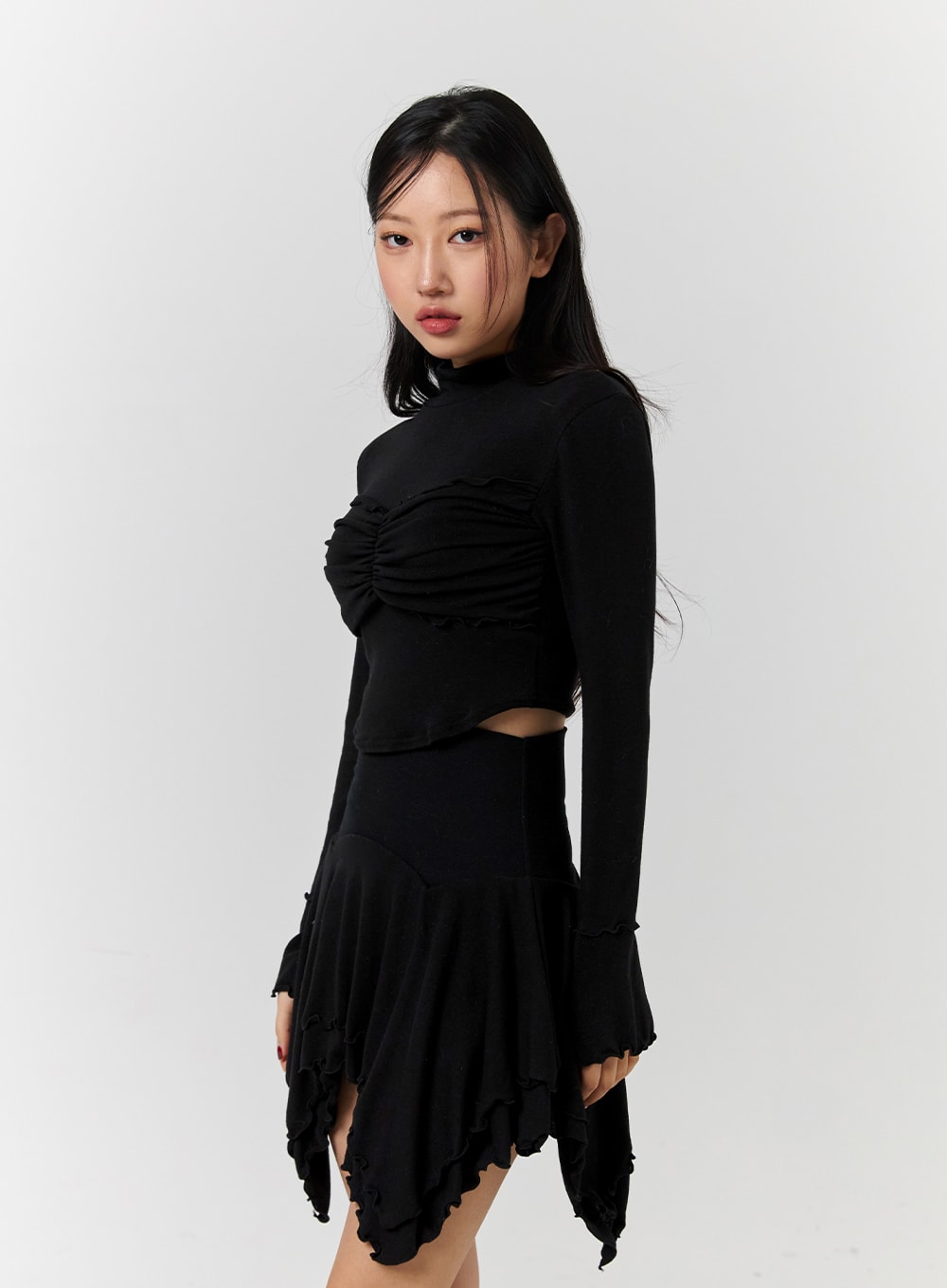 Turtleneck Rib Knit Long Sleeve Crop Top | CD328 |