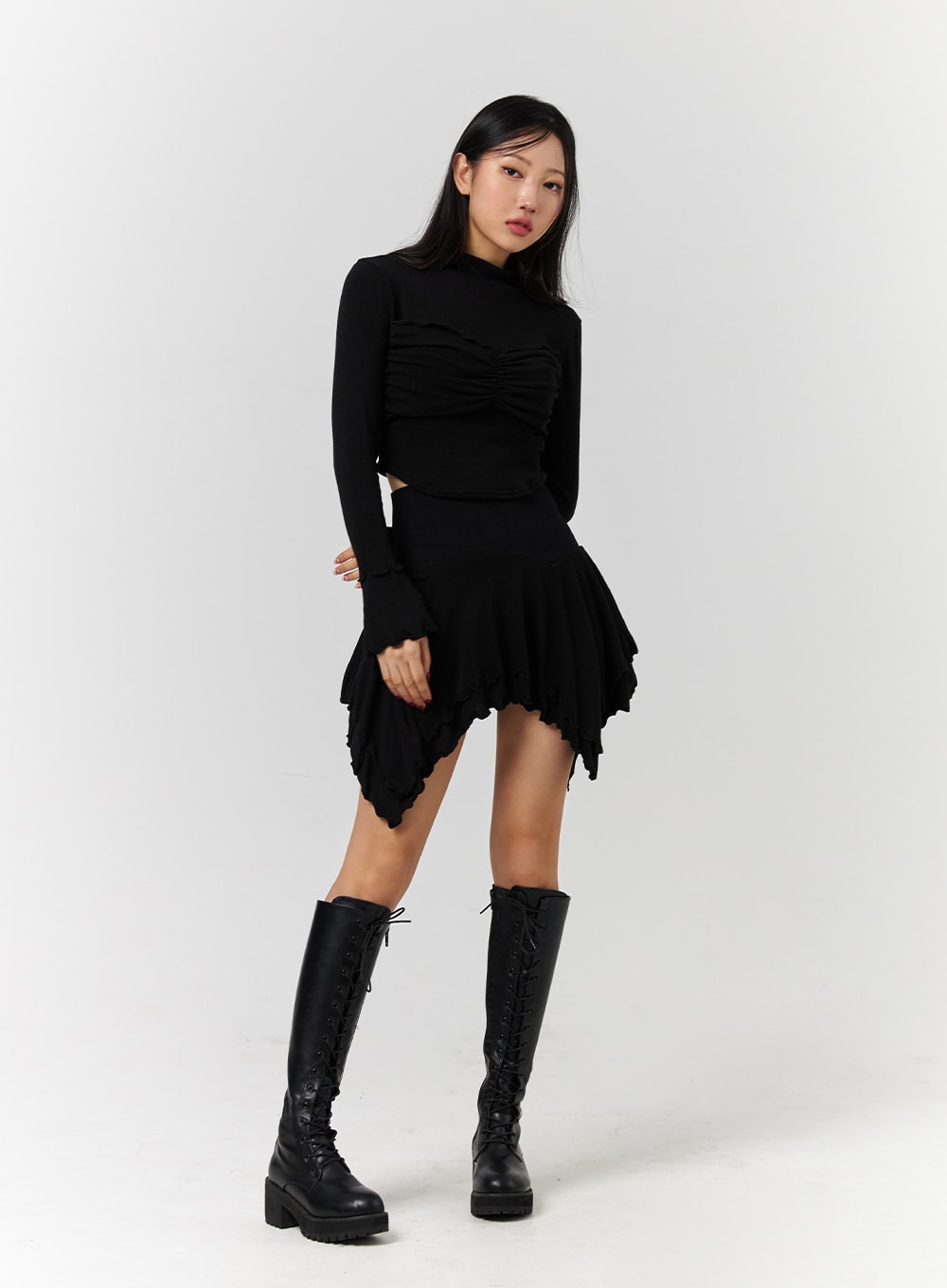 Turtleneck Rib Knit Long Sleeve Crop Top | CD328 |