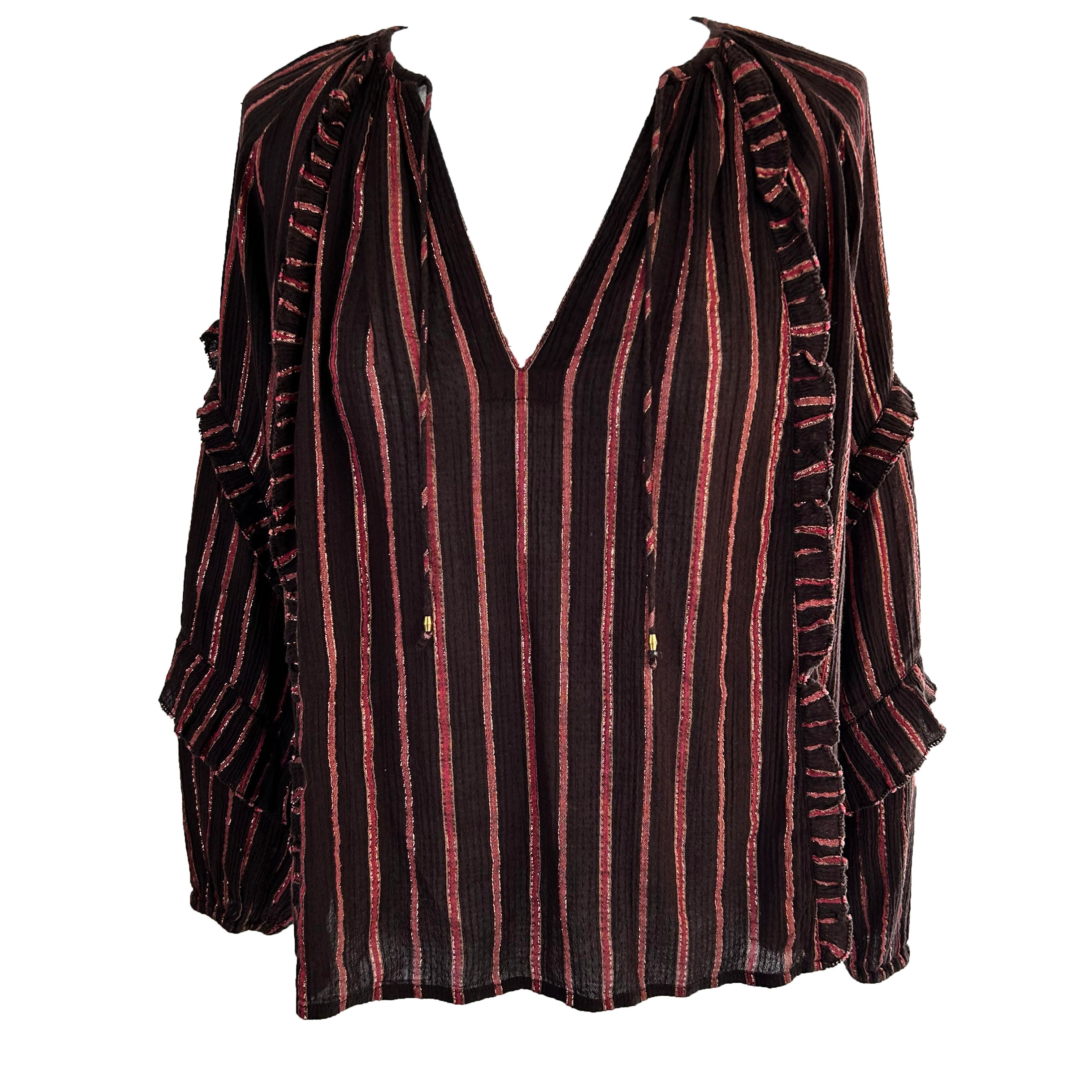 Ulla Johnson Chocolate Pink Stripe Tunic Top L/XL