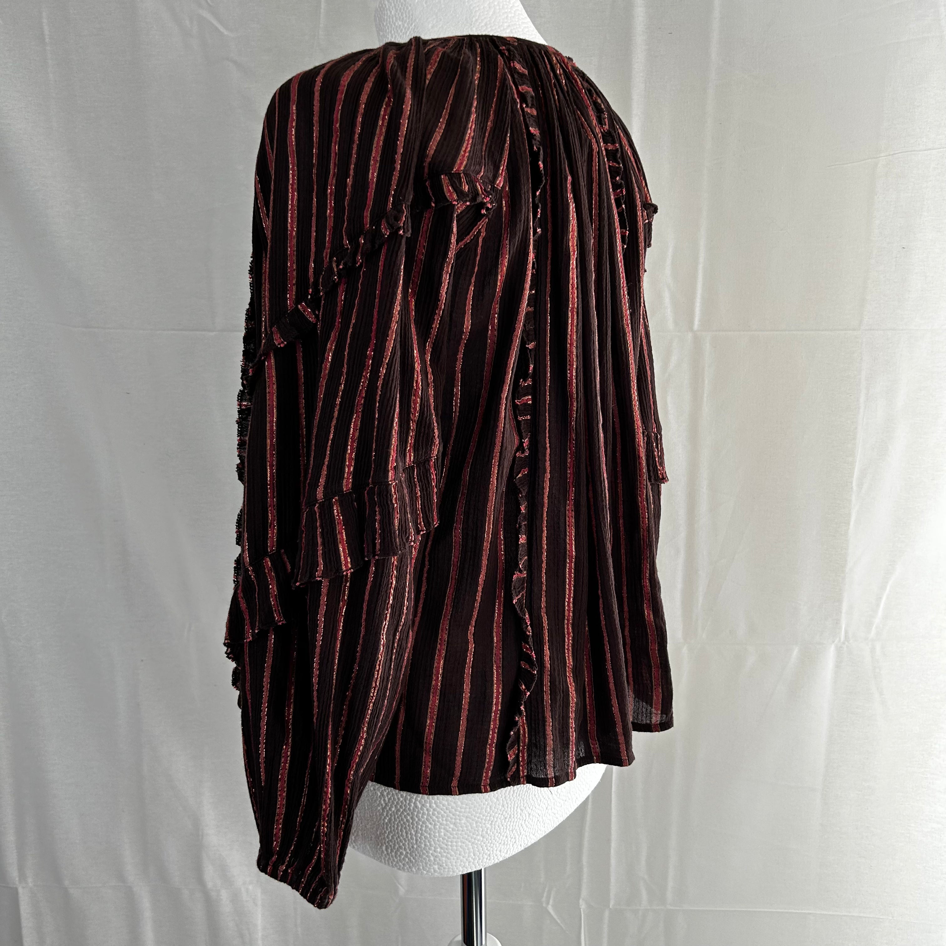 Ulla Johnson Chocolate Pink Stripe Tunic Top L/XL