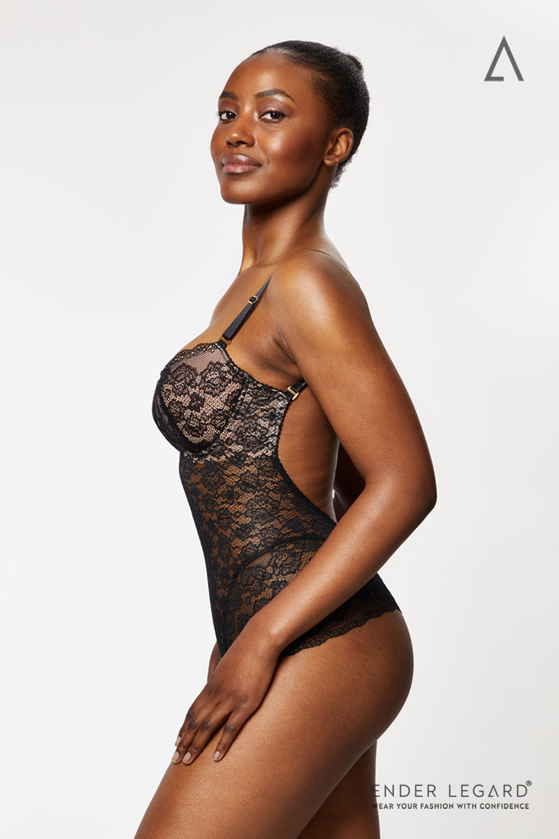 UMA Black Lace Bodysuit with Balconette Cups