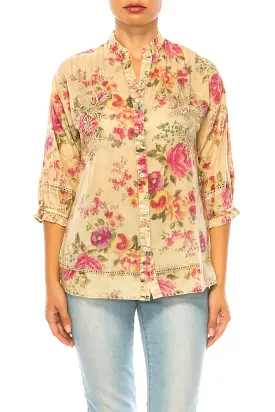 Vintage Floral Button Down Tunic - Embroidered and Laced - Search optimized