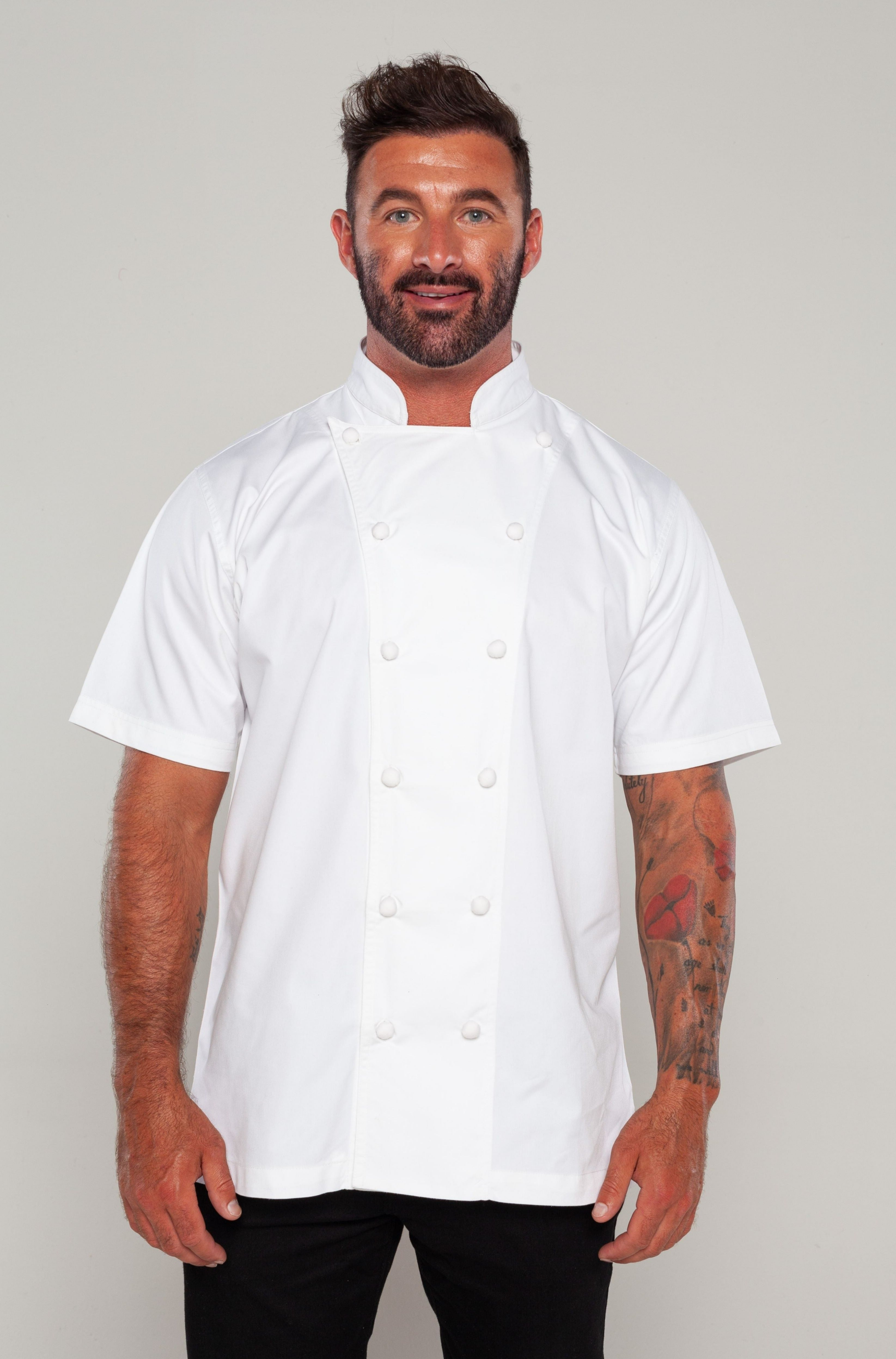 White Chef jacket with hand rolled cotton button press