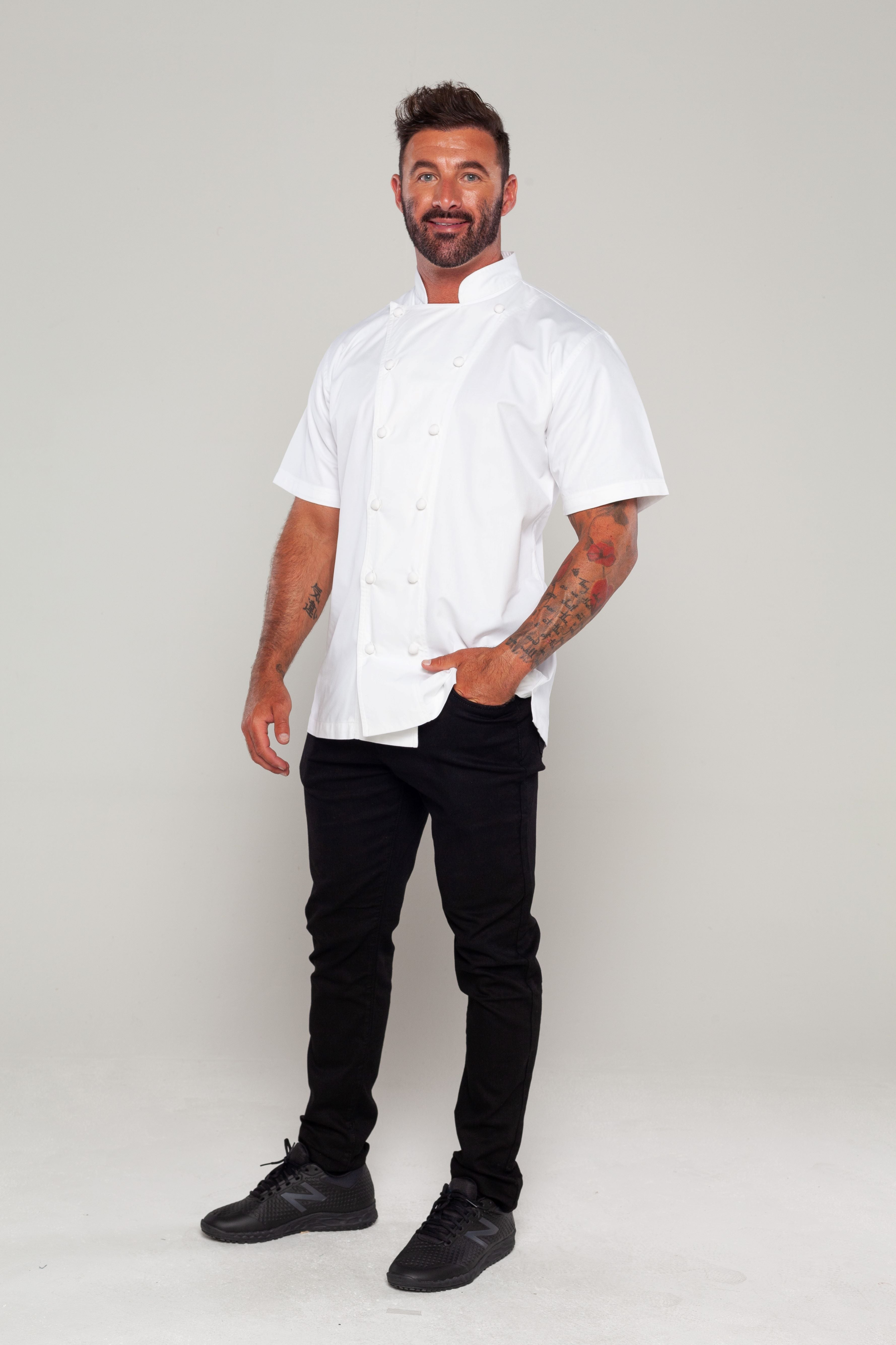 White Chef jacket with hand rolled cotton button press