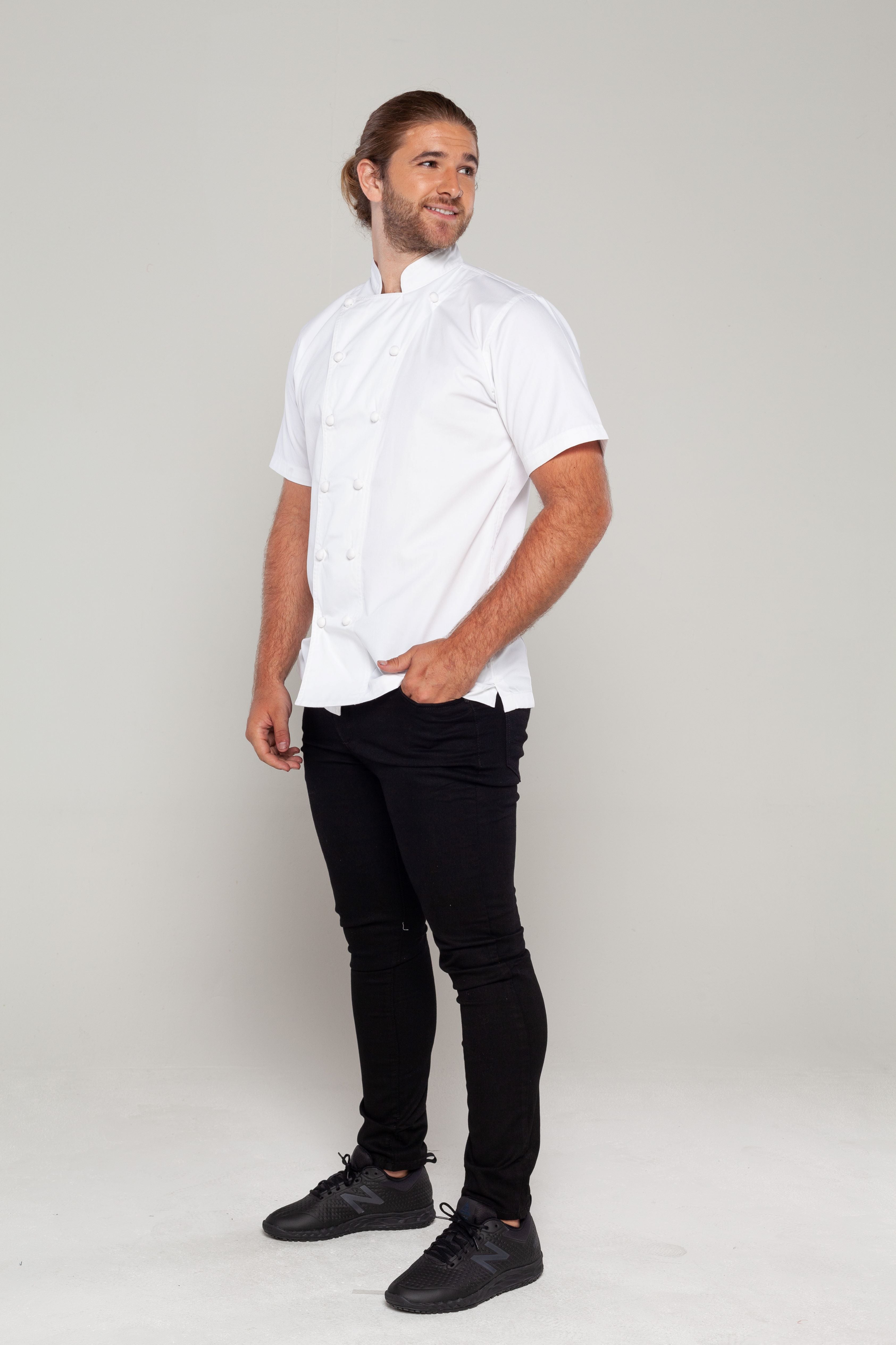 White Chef jacket with hand rolled cotton button press