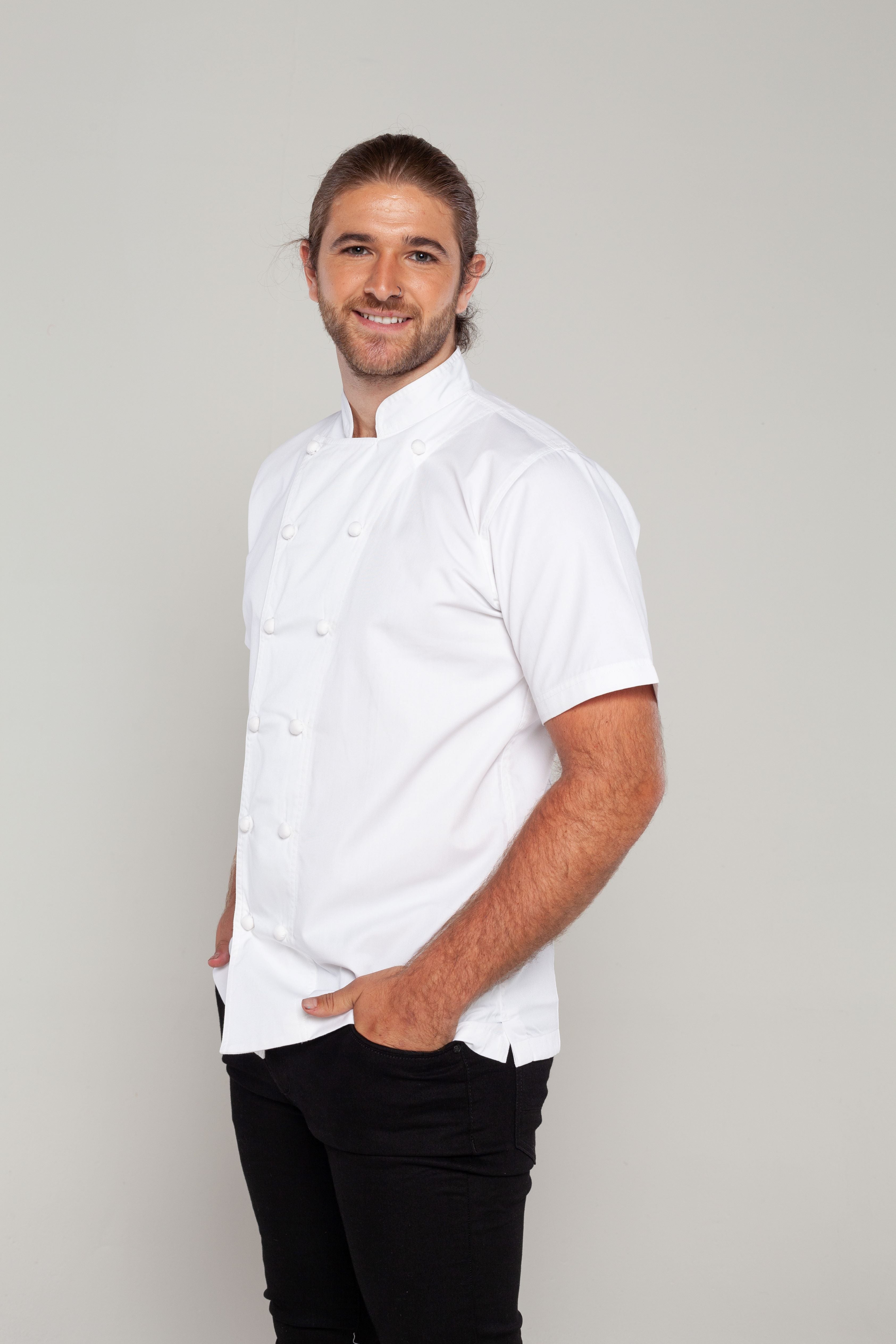 White Chef jacket with hand rolled cotton button press