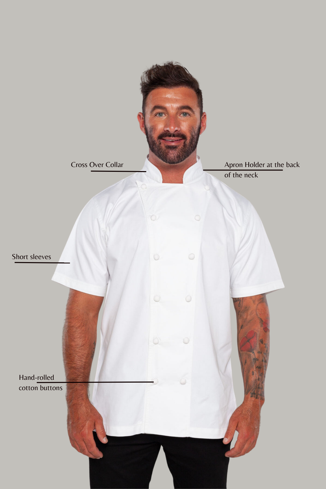 White Chef jacket with hand rolled cotton button press