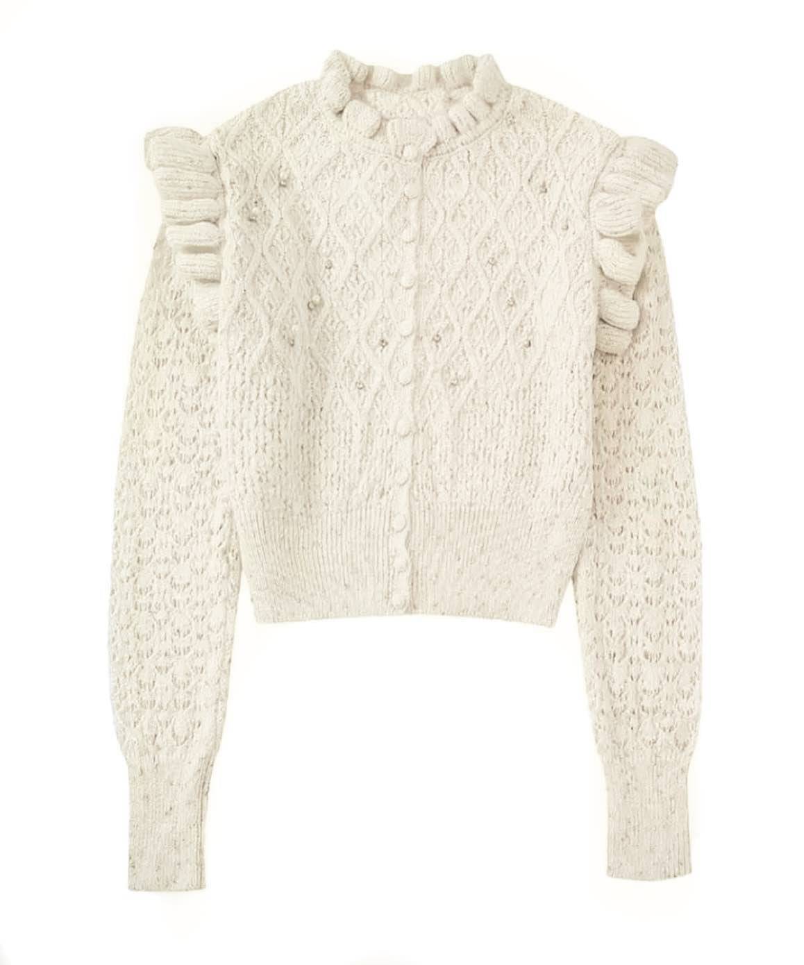 White Ruffled Soft Sweater