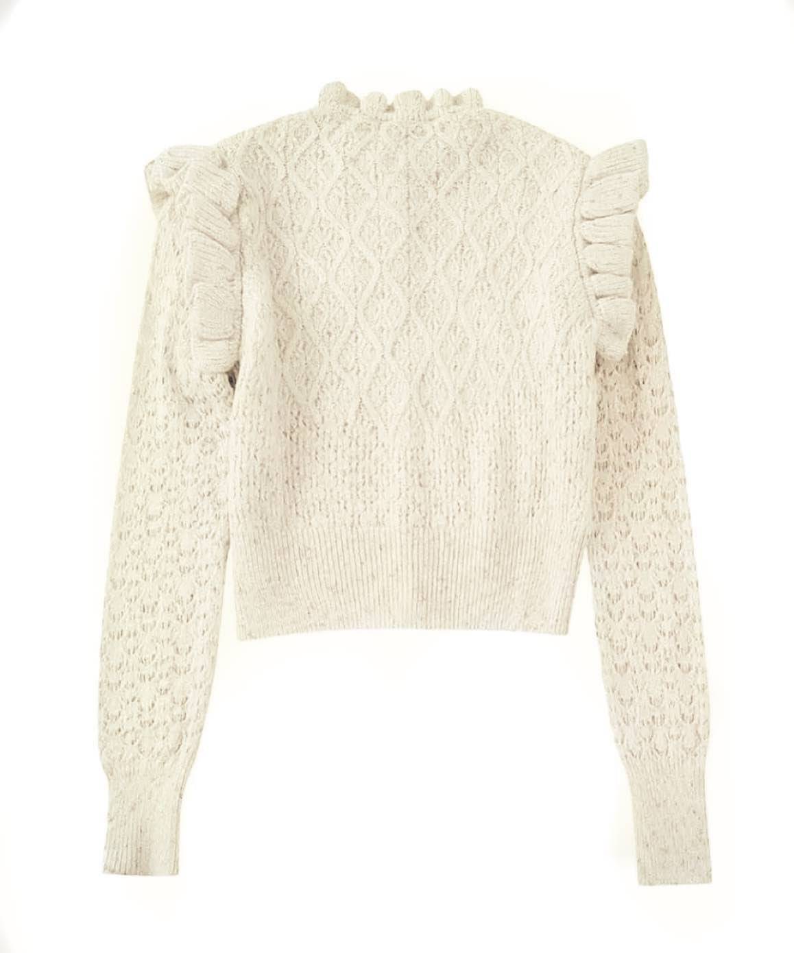 White Ruffled Soft Sweater