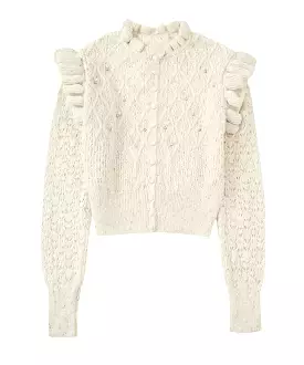 White Ruffled Soft Sweater