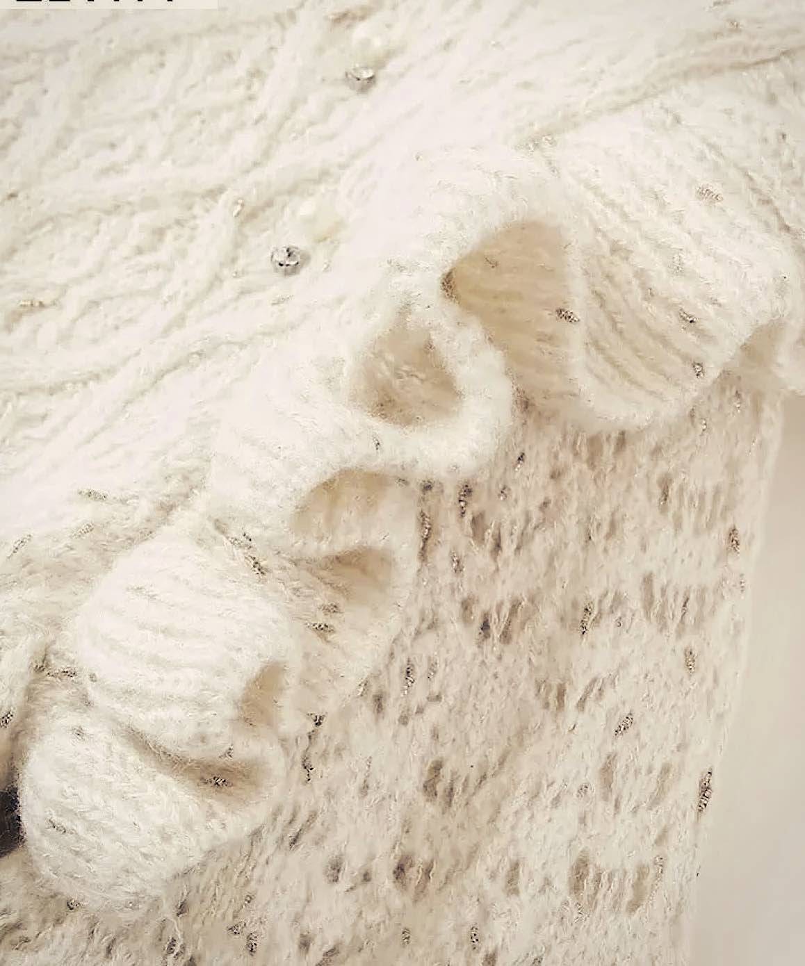 White Ruffled Soft Sweater