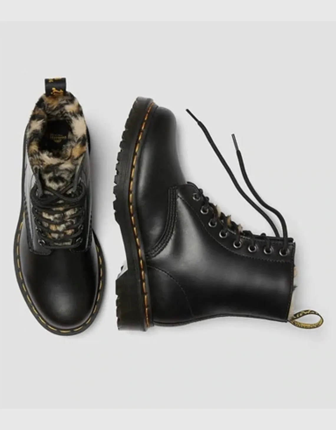 Women's Black Leopard Faux Fur Lined Boots - 1460 Serena