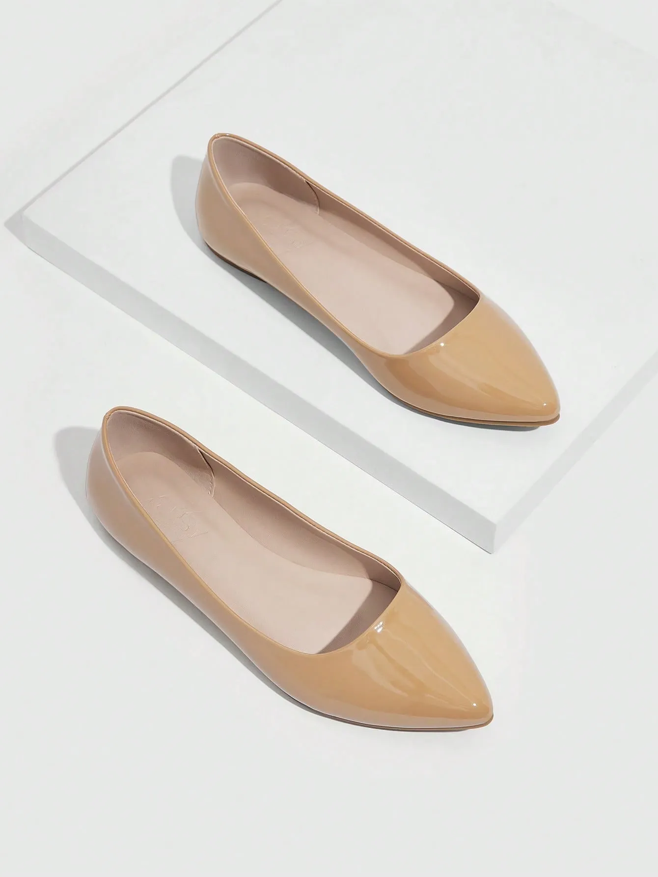 Women's Brown Ballet Flats - Solid Point Toe - Elegant & Outdoor