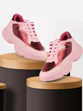 Women's Pink Sports Lace Up Running Shoes