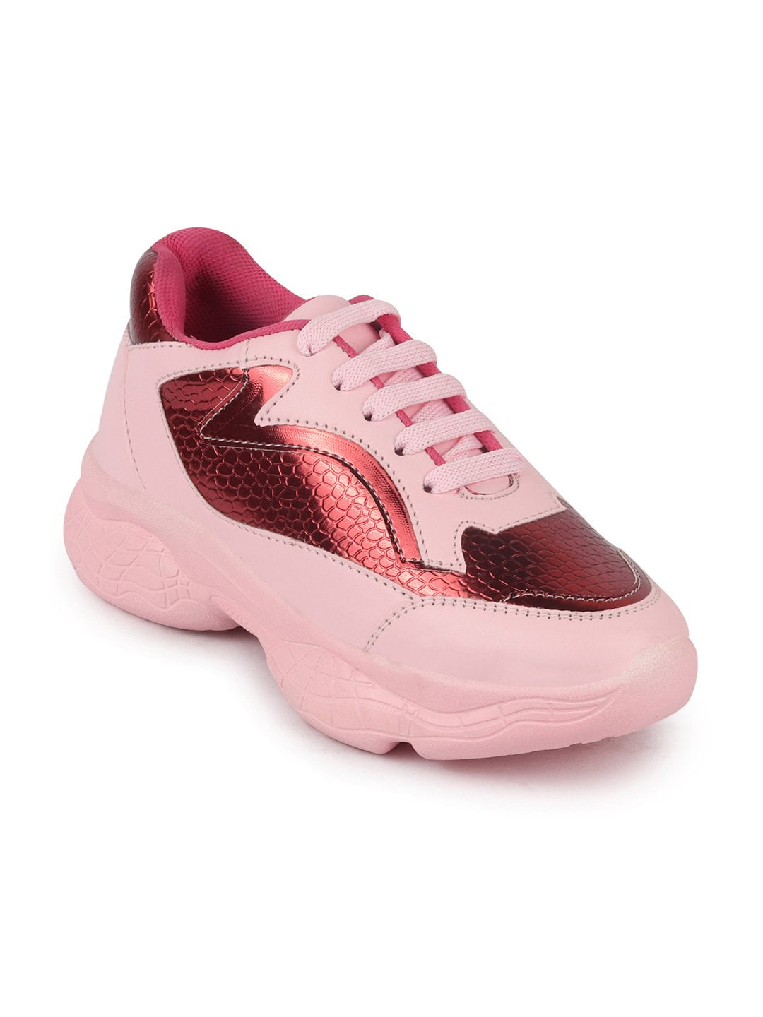 Women's Pink Sports Lace Up Running Shoes