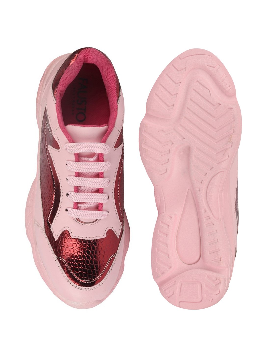 Women's Pink Sports Lace Up Running Shoes