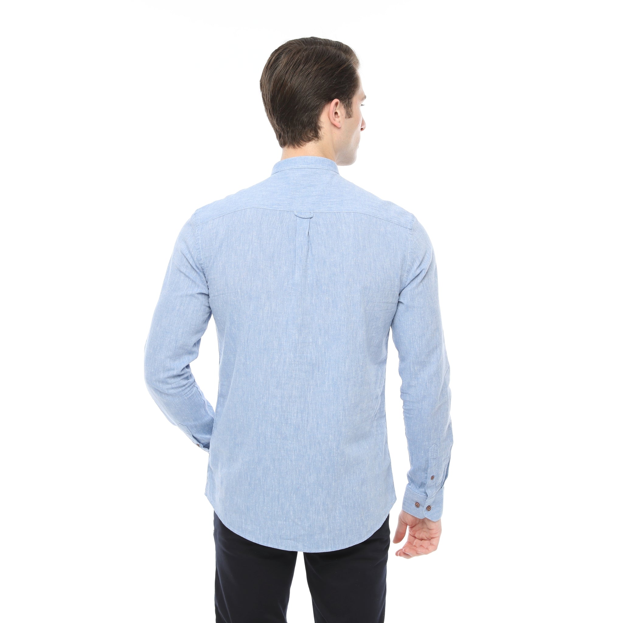 Xact Cotton Linen Grandad Collar Tunic Shirt - Long Sleeve